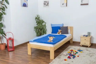 Produktbild von Bettrahmen für Kinder / Kinderbett 90 x 200 cm | Massivholz: Kiefer | Natur Lackiert