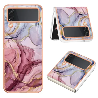 Immagine prodotto di Custodia per Samsung Galaxy Z Flip 4 5G, custodia in silicone TPU a fantasia, paraurti antiurto oro rosa