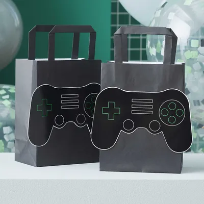 Obrázek produktu pro Partytüten Gaming mit Controller, 5 Stück, schwarz-grün, Kindergeburtstag Mitgebsel