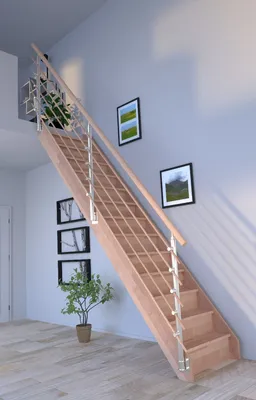 Produktbild von Holztreppe Rhodos in gerader Ausführung-Buche-Design Geländer Holzrundstäbe-mit Setzstufen