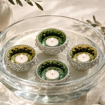Produktbild von Schwimmschalen Grün aus Glas 4er Set, in Ø 10 cm