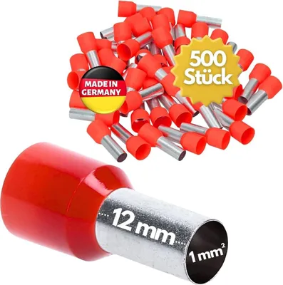 Produktbild von 500 Stück Kalitec AE112RT Aderendhülsen isoliert 1,0mm² 12mm lang rot I Germany I Industriequalität