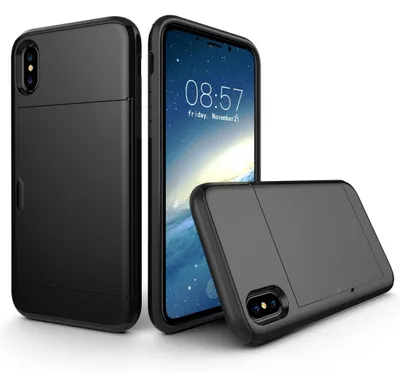 Produktbild von Mobigear Card iPhone X Hülle, Hartschalenhülle, Rückseite, stoßfest mit Kartenhalter - Schwarz