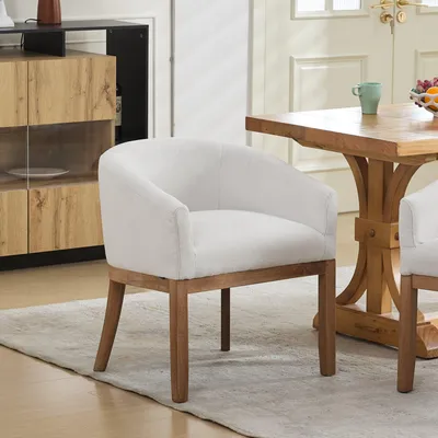 Produktbild von Mid-Century Esszimmerstuhl mit Armlehnen Polsterstuhl Massivholz Küchenstuhl Beige