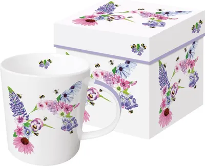 Produktbild von Kaffeebecher Kolibris mit Blumen und Geschenkbox, Henkelbecher Tier Tasse Vogel Koliri