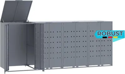 Produktbild von Mülltonnenbox GORILO für 4 Tonnen Grau 276x79x117 cm Stahl | Mülltonnenverkleidung 4er Mülltonnenhaus