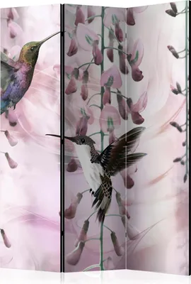 Produktbild von 3-teiliger Einseitiger Vlies Paravent - Flying Hummingbirds (Pink) 135x172 cm Tiere g-C-0072-z-b