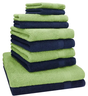 Produktbild von Betz 10-tlg. Handtuch-Set PREMIUM CLASSIC 2 Duschtücher 4 Handtücher 2 Gästetücher 2 Seiftücher  Farbe: dunkelblau & apfelgrün