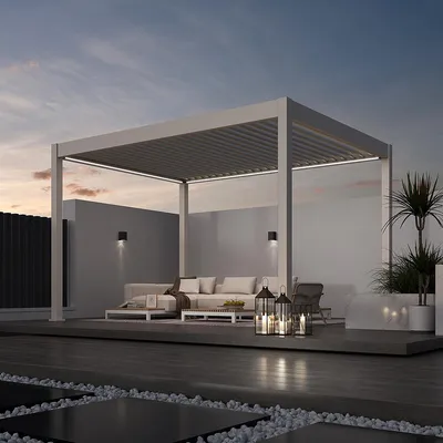 Produktbild von Elektrische Pergola Deluxe Sand | Aluminium | 3 x 4 M | Inkl. LED