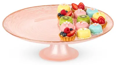 Produktbild von Patera na tort na nóżce szklana różowa 28 cm