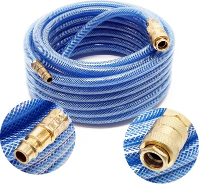 Obrázok produktu pre Wiltec PVC hadica na stlačený vzduch 10 m do max. 60 barov, kompresorová hadica s rýchlospojkou, textilná hadica pre všetky štandardné kompresory, vzduchová hadica