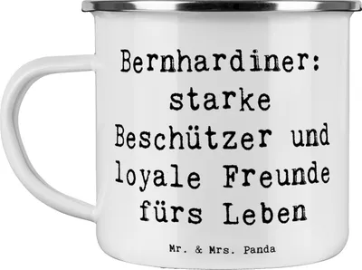 Produktbild von Mr. & Mrs. Panda Pott Spruch Bernhardiner Treue - Weiß - Geschenk, Vertrauen, vierbeiniger Freund, Hunderassen Pflege, Charakter, Teetasse, becher emaille, Hunderasse