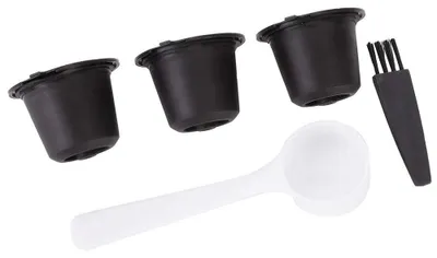 Wiederverwendbare Kaffeekapseln, 3 Stück, schwarz, mit Löffel und Bürste