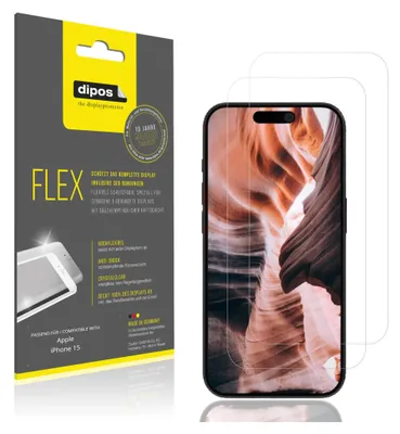 Image de 2x Film de protection d'écran pour Apple iPhone 15, recouvre 100% de l'écran, dipos Flex