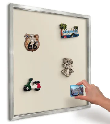 Produktbild von Magnettafel 50x50 cm in einem silbernen Rahmen - Magnetische Metalltafel, Magnetpinnwand zur Wandmontage für Wohnzimmer, Küche, Flur, Kinderzimmer und Büro - Heller Stein