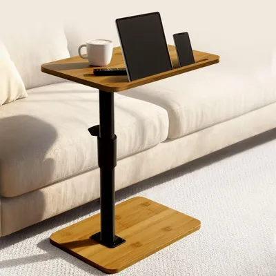 Immagine prodotto di Tavolino laterale a forma di C, con altezza regolabile, rotazione a 360°, in legno e metallo, colore marrone, dimensioni 40x30 cm