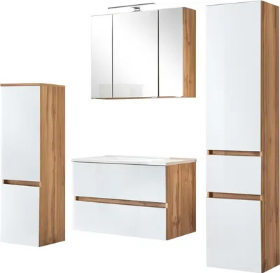 Produktbild von Waschtisch-Set Bad-Set Badezimmer Badezimmer-Set "Oulu V" Wotan-Eiche, Weiß