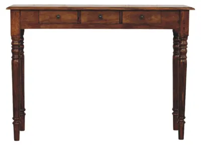 Produktbild von Artisan Furniture Massivholz-Konsole in Kastanienfinish mit gedrechselten Beinen und 3 Schubladen
