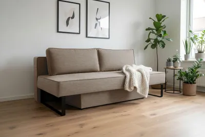 Zdjęcie produktu dla Sofa z funkcją spania i pojemnikiem NOMI, tkanina Faro, Ciemnobeżowy