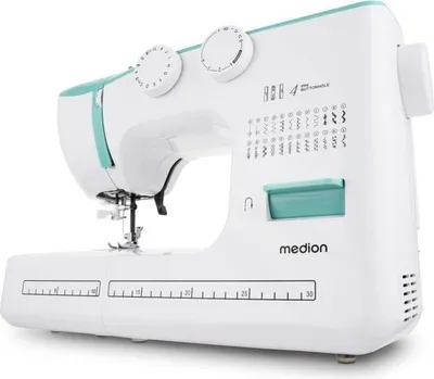 Image de MEDION Machine à coudre à bras libre SM60 (60 watts, 60 modèles de points différents avec boutonnières, lumière de couture LED, enfileur automatique, bouton de marche arrière, coupe-fil, MD10689) Turquoise