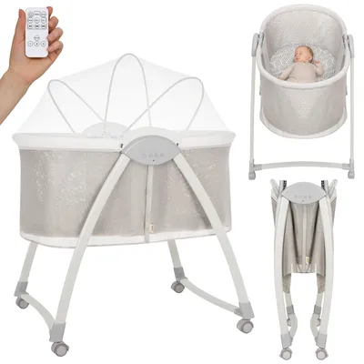 Produktbild von Lionelo Gaya Elektrische Babywiege mit Schaukelfunktion, Vibration, Fernbedienung und Matratze, bis 9 kg - Beige Sand