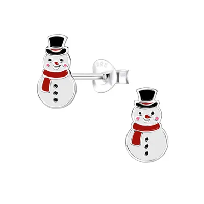 Produktbild von Weihnachtsohrringe: Kinder & Damen Ohrstecker Silber 925 Schneemann (Snowman)