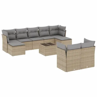 Image de vidaXL Ensemble de salon de jardin 10 pièces avec coussins Beige Poly Rattan