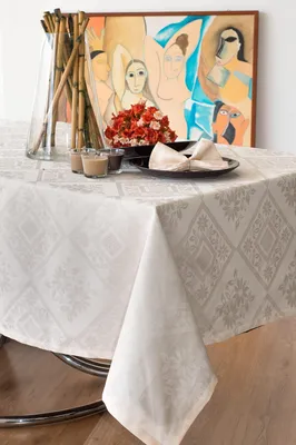 Tischdecke Jacquard, 100% Baumwolle, 165 x 210 cm, Beige