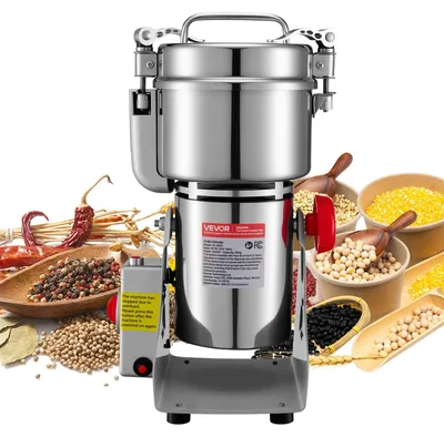 Image de VEVOR Moulin à céréales électrique 800 g, moulin à céréales 2100 W en acier inoxydable, moulin à épices pour céréales sèches, épices, muesli, café, maïs, poivre, broyeur pivotant 220 x 190 x 375 mm
