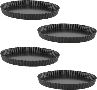Produktbild von 4 Tarteformen aus Kohlenstoffstahl, 20 cm, mit Hebeboden und Antihaftbeschichtung für Quiche, Torten und Obstkuchen
