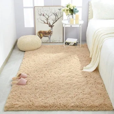 Produktbild von Unyqoos® Runder Hochflor-Teppich – Kamelbraun, 4 cm Plüsch, rutschfeste Gummirückseite, für Wohnzimmer & Schlafzimmer, verschiedene Größen