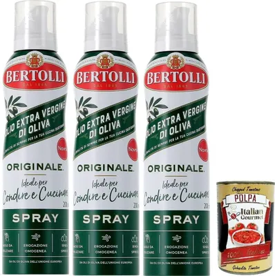 Produktbild von 100% Italienisches Natives Olivenöl Extra, Kaltgepresst 3x 200 ml – durch die Praktische Sprühflasche Können Sie bis zu 90% des Öls Einsparen + Italian Gourmet polpa 400g