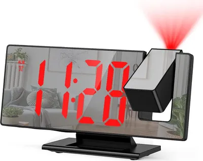 Produktbild von Digitaler Wecker, Projektionswecker für Tiefschläfer, Digitaluhr fürs Schlafzimmer mit großem LED-Display, 12/24-Stunden-Anzeige, USB-Ladeanschluss, Schlummerfunktion, Speicherfunktion, Helligkeit einstellbar,Black-Red