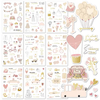 Productafbeelding van Sticker voor gastenboek - 350 liefde-stickers op 9 vellen - Decoratie voor bruiloftalbums