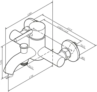 A technical drawing of a bathroom faucet with dimensions indicated.