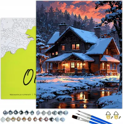 Produktbild von Malen nach Zahlen Erwachsene Landschaft Haus am Fluss 50x40 - 29 Acrylfarben, Leinwand mit Holzrahmen, 3 Pinseln und Zubehör Oh Art!