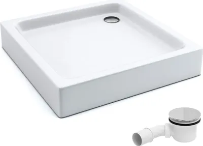 Produktbild von AQUABAD Duschwanne/Duschtasse | Komplettset Forta Plus mit LeakProtect Technologie Smooth White 70x70cm Quadrat | inkl. Ablaufgarnitur/Siphon Alcadran A49CR