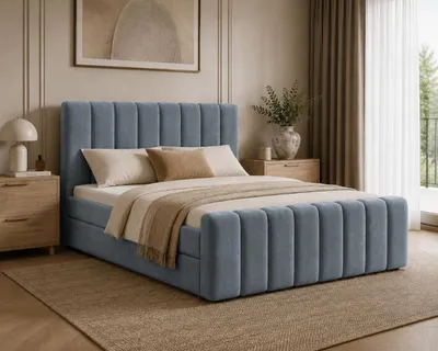 Produktbild von MOEBLO Boxspringbett 01 BIS – Boxbett Kontinentalbett Polsterbett Doppelbett mit Bonell-Matratze, Topper und Bettkasten - 180x200 cm - Blue (Vibe 73)