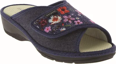 Produktbild von PodoWell/Fargeot PATTY Damen-Hausschuhe, blau mit Blumenmuster, Größe 1: 39