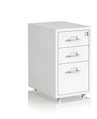 Produktbild von Relaxdays Rollcontainer, 3 Schubladen, HxBxT: 45,5 x 28 x 41 cm, abschließbar, Aktenschrank auf Rollen, Metall, weiß