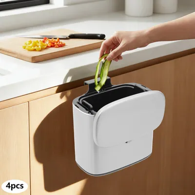 Productafbeelding van Hangende prullenbak, afvalbak voor wandmontage, set van 4, wandafvalbakken voor badkamer/toilet, zilverkleurig