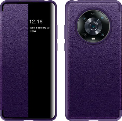 Image de Etui pour Honor Magic 4 Pro étui fin à rabat en cuirPolyuréthaneavec fenêtre d'affichage Violet