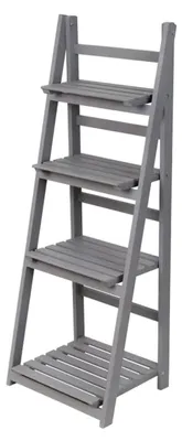 Produktbild von Blumenständer aus Holz, mehrstöckiger Pflanzenständer, Pflanzenregal - Tulipa II: grau, 41x35x116cm - mit 4 Ablagen für Wohnzimmer, Balkon und Garten