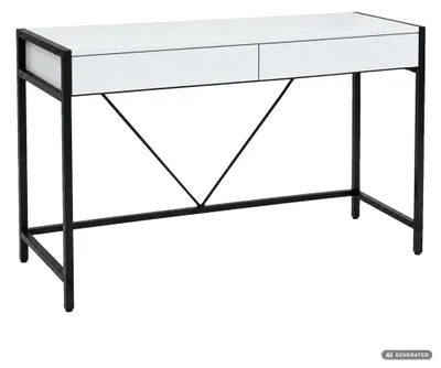 Produktbild von Schreibtisch LOFT PURE Weiß 124 cm 2 Schubladen schwarze Beine Industrial-Stil 124x50x80 cm