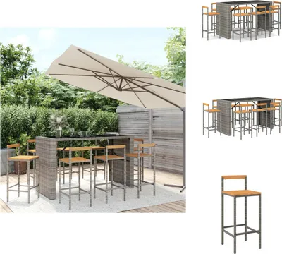 Image de vidaXL Ensemble bar de jardin 9 pièces gris Poly rotin & bois massif acacia - Ensemble de meubles de jardin