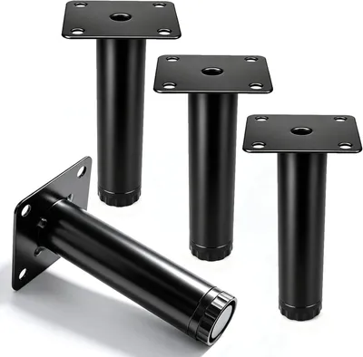 Produktbild von 4 Möbelbeine aus Metall, 10 cm hohe Schrankfüße, zylindrische Möbelfüße