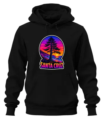 Zdjęcie produktu dla Bluza z kapturem "Santa Cruz, California, Beach Surfing Sunset", czarna, rozmiar 3XL