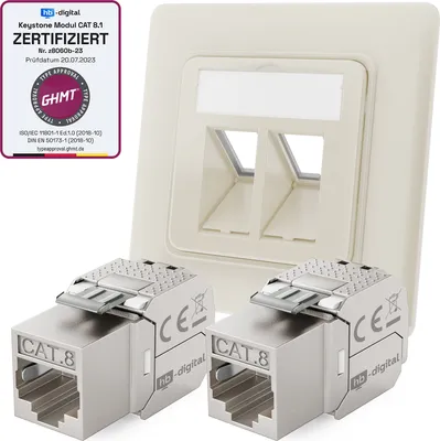Produktbild von hb-digital Netzwerk Dose mit 2 x Keystone Modul CAT 8 LAN Dose RJ45 Unterputz RAL9010