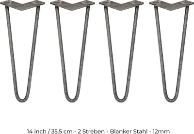 Image de SKISKI Legs  4 x 2 montants Pieds en épingle à cheveux Pieds de table Pieds de chaise Pieds de meuble Pieds de table en épingle à cheveux 35,5 cm H 12 mm D Acier brut