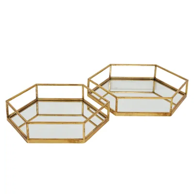 Immagine prodotto di Hill Interiors - Esagono - Vassoio 2 pezzi - Vetro, metallo HI4688 (9 cm x 43 cm x 50 cm) (Oro)
